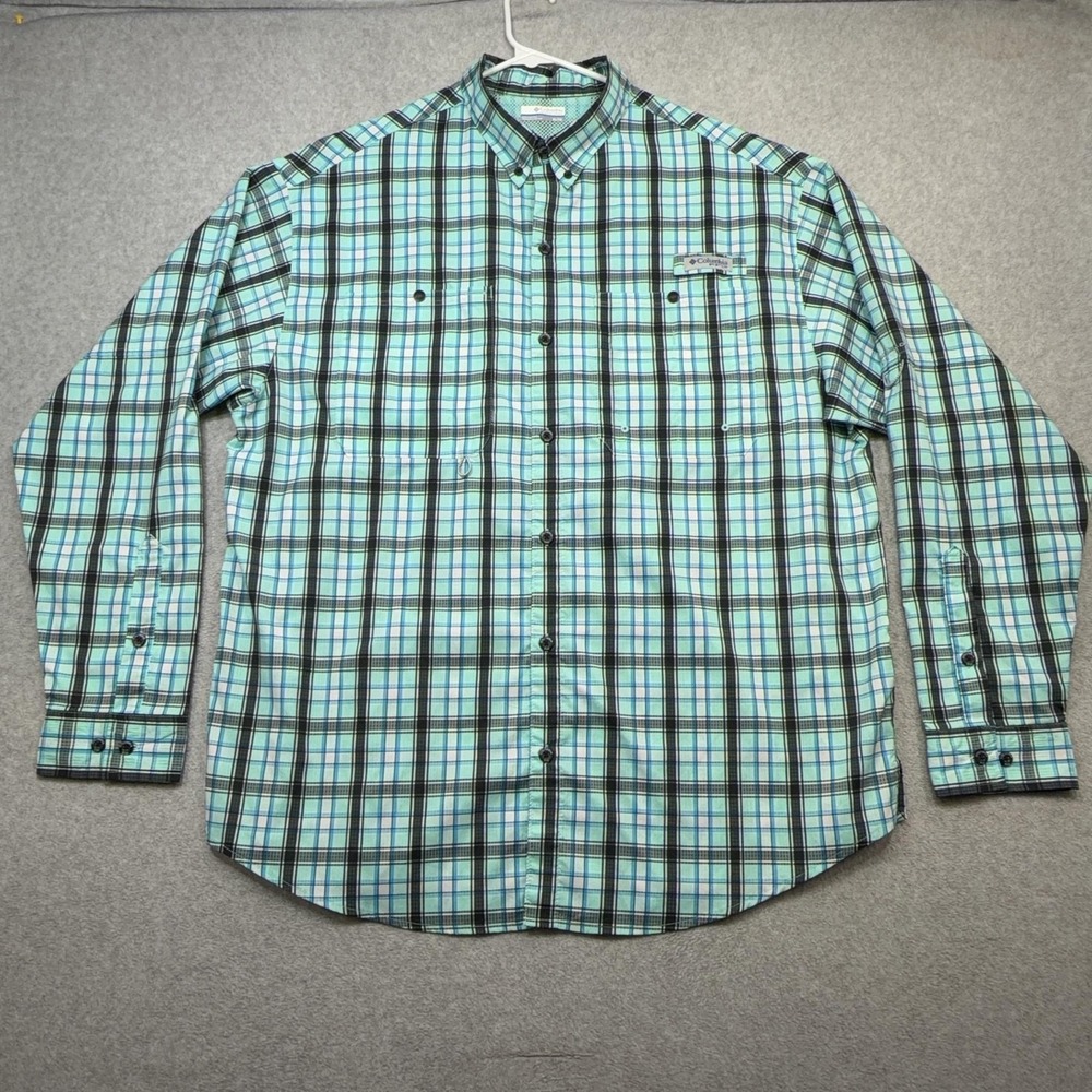 Columbia Super Crystal Springs Shirt Mens XL Blue Long Sleeve Fishing Vented